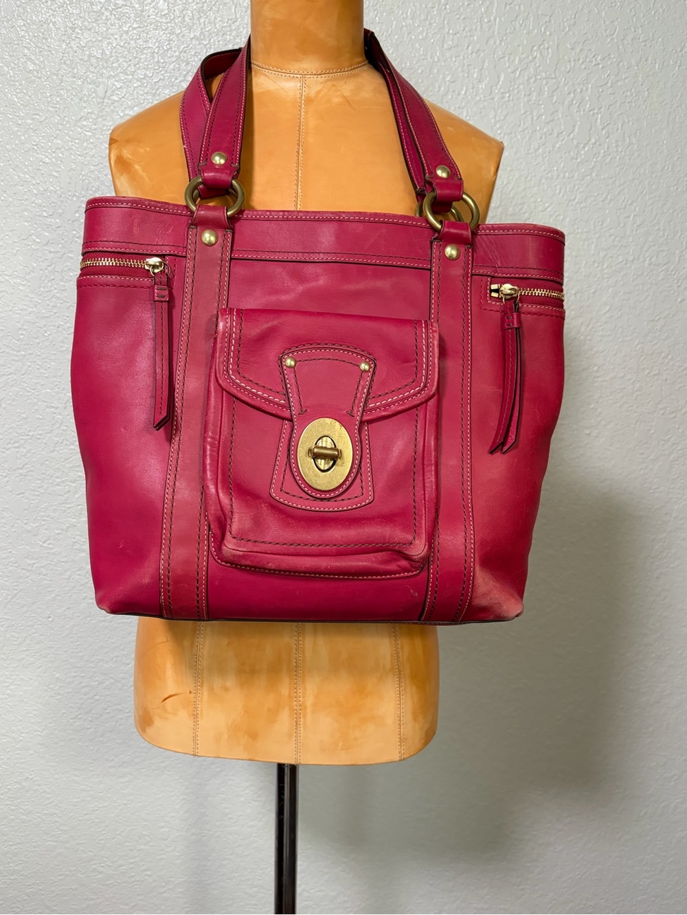 Coach Leather Gigi Tote Bag in Deep Berry